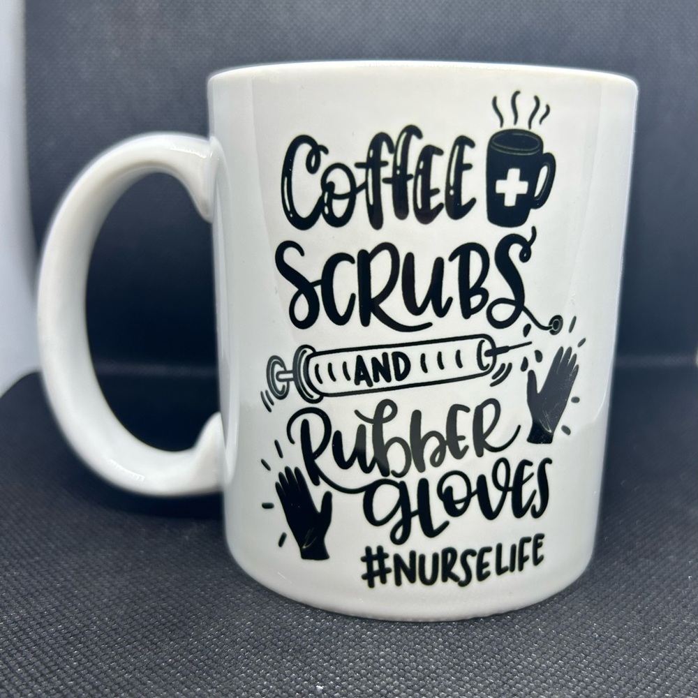 #Nurselife Coffee Scrubs & Rubber Gloves Mug Cup Gift NIB!​​​